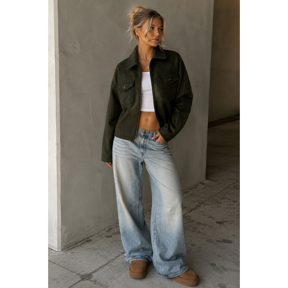 Avec Les Filles Olive‎ Green Zip Front Utility Jacket Womens Large 81077 X7 - Picture 2 of 11